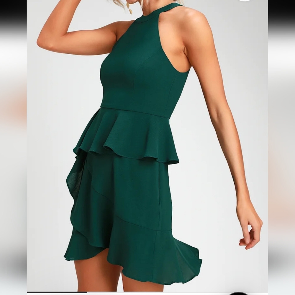 Lulu's Asymmetrical Green Ruffle Dress - Picture 7 of 12